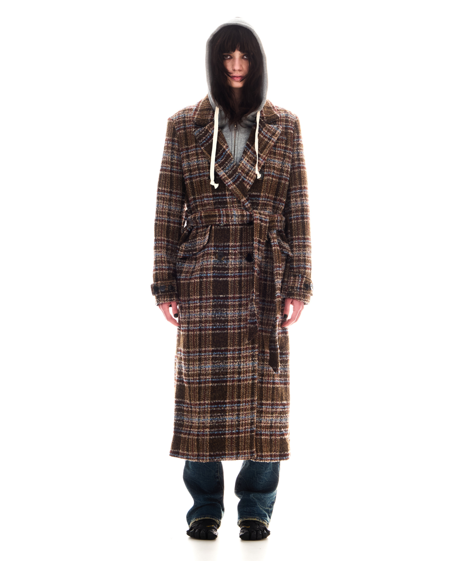 トゥエンティーズ　ベッドでクッキーを食べないで　ロングコート　ブラック BOXY DOUBLE LONG COAT – BEEDEN