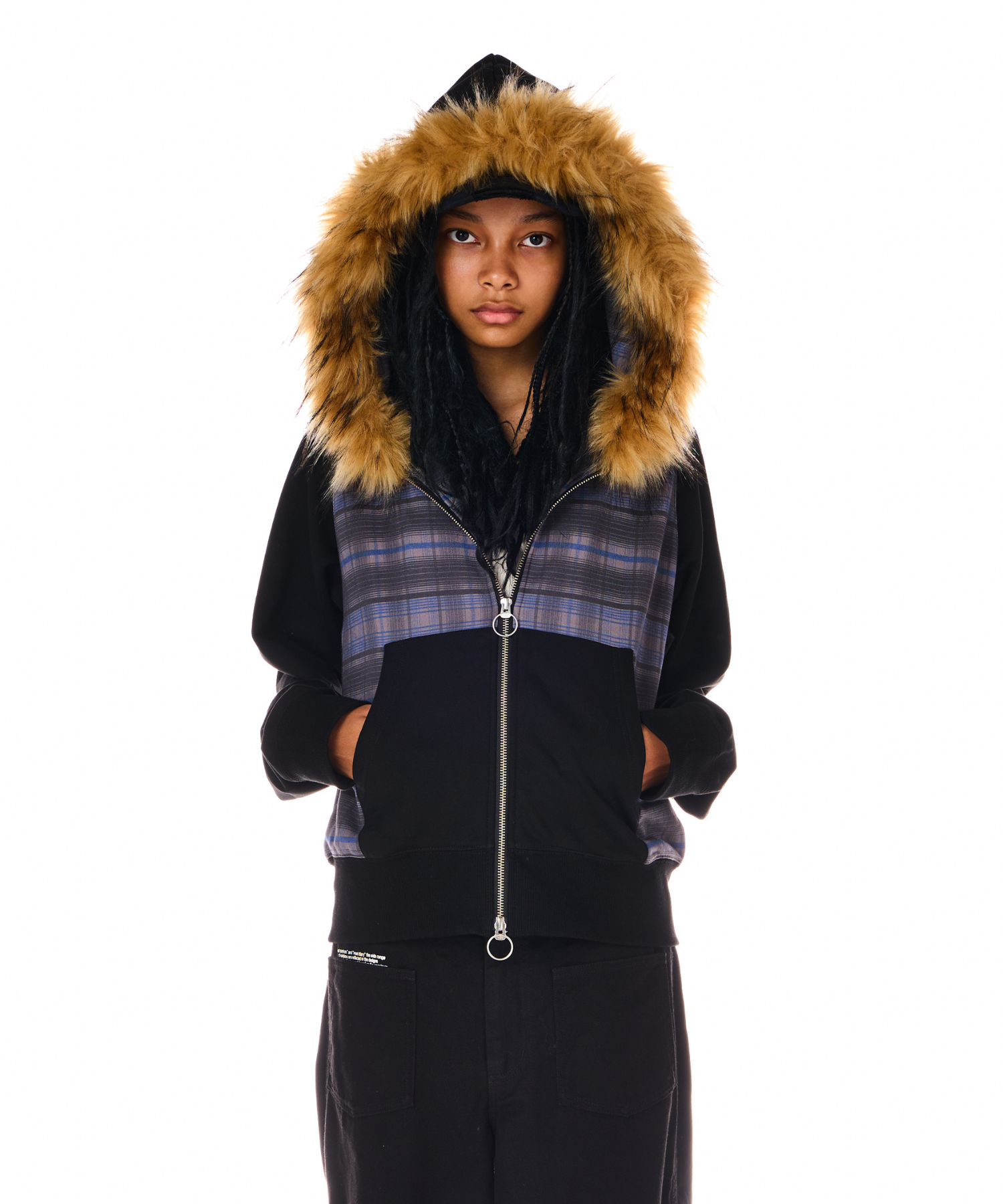 CHECK PRINT ZIP UP FUR HOODIE – BEEDEN CHECK PRINT ZIP UP FUR HOODIE – BEEDEN