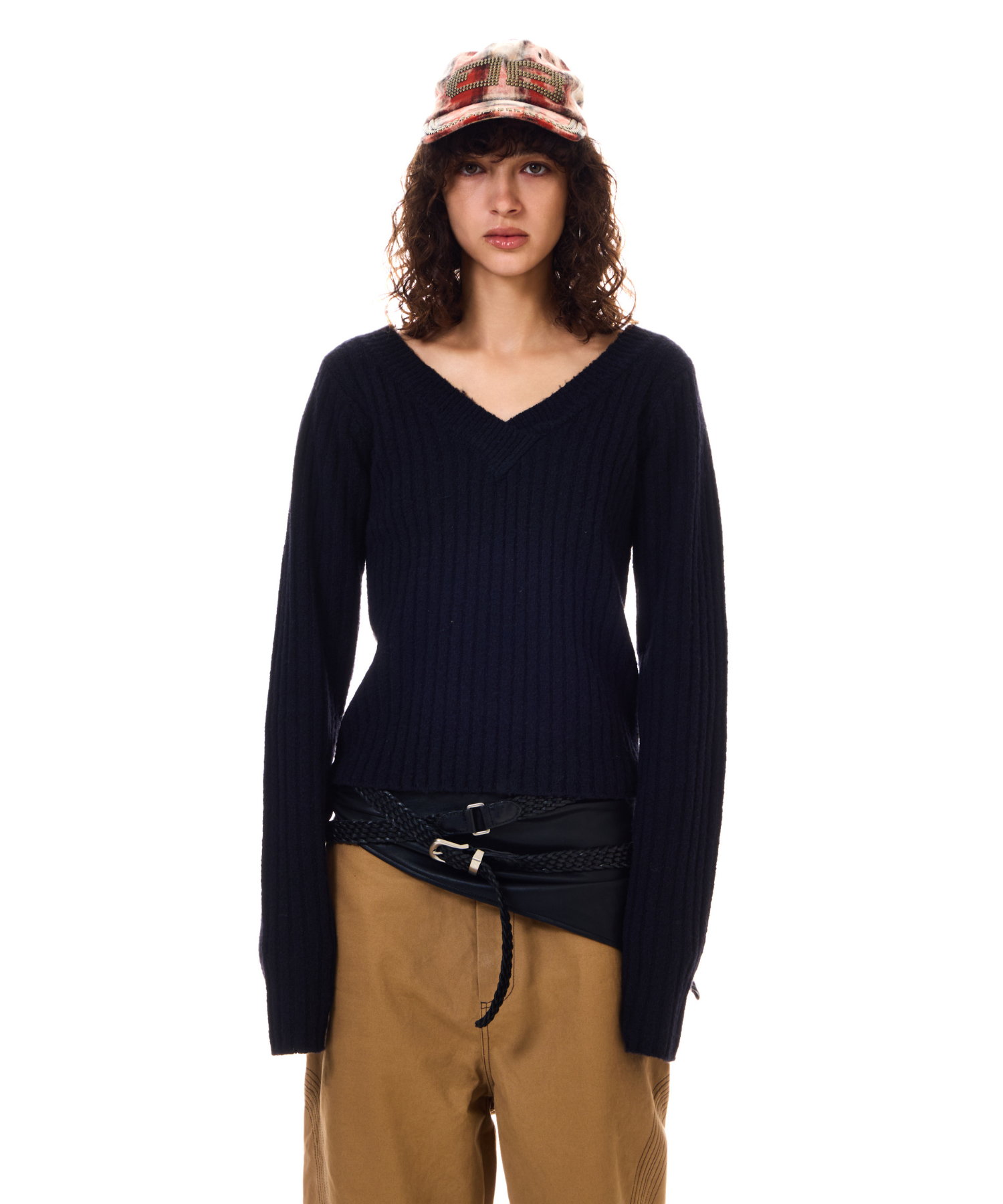 トップス BEEDEN TOPS BACK LOGO V NECK RIB TOPS – BEEDEN