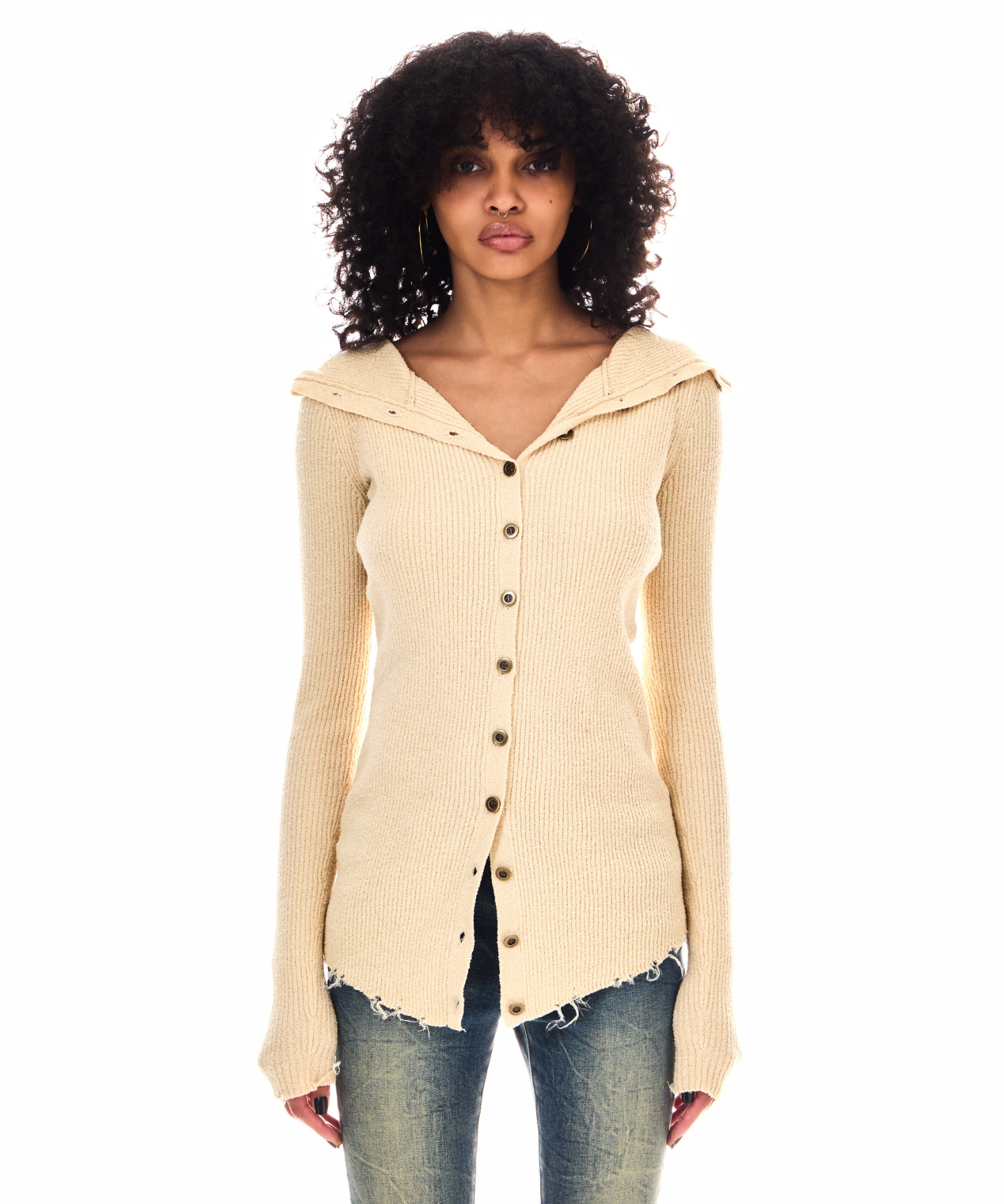 FRONT BUTTON HOODED KNIT TOPS – BEEDEN