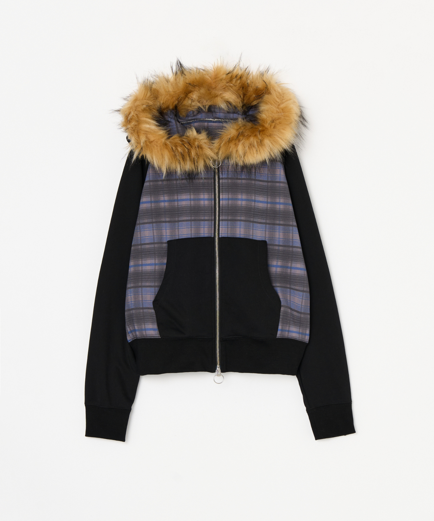 CHECK PRINT ZIP UP FUR HOODIE – BEEDEN CHECK PRINT ZIP UP FUR HOODIE – BEEDEN